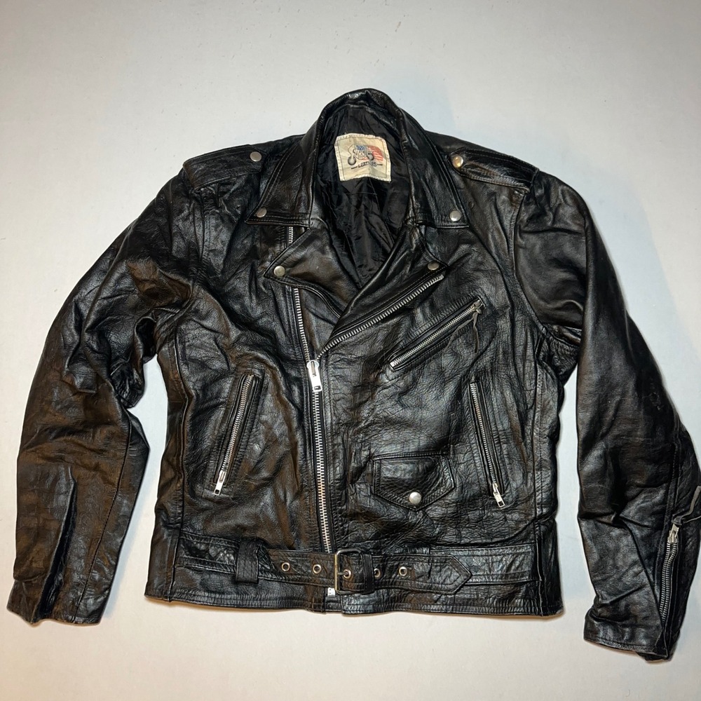 VTG Fureal Leather Biker‎ Jacket Large Motorcycle Mens Black Punk Rock Perfecto